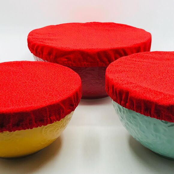 Cotton Bowl Cover For Sourdough, 3 Size Set, Reusable, Washable Neutral Red - Picture 6 of 7